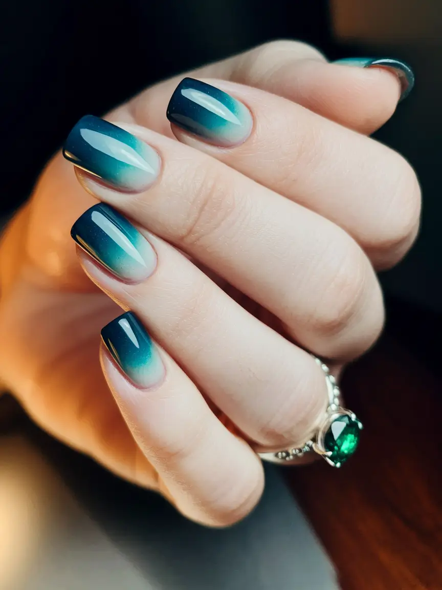 Neutral Fall Nails 2025 Ideas Teal Ombre Fade