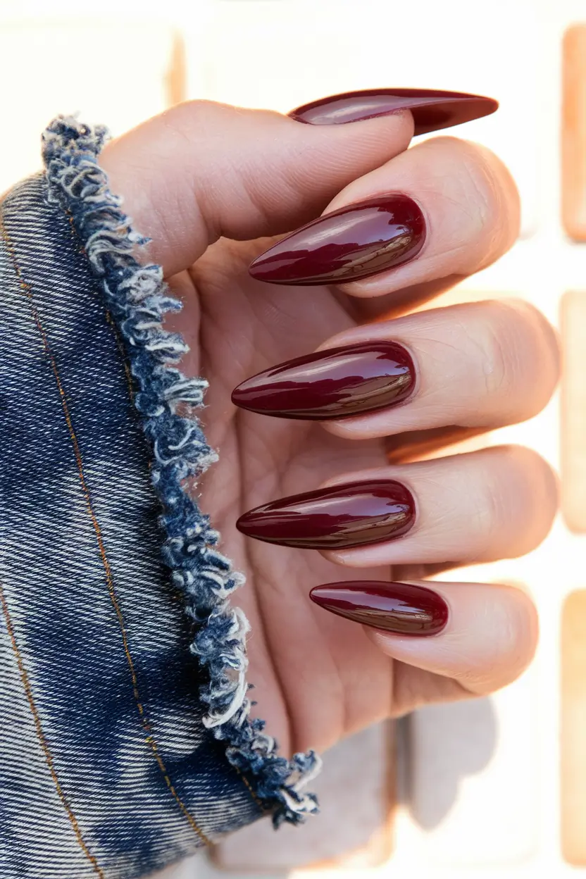 Neutral Fall Nails 2025 Ideas Classic Burgundy Almond