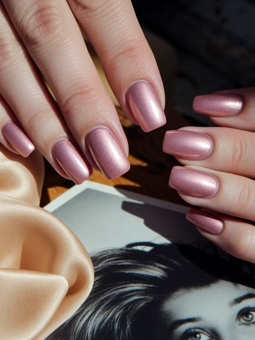 Neutral Fall Nails 2025 Ideas Rosy Pearl Shine