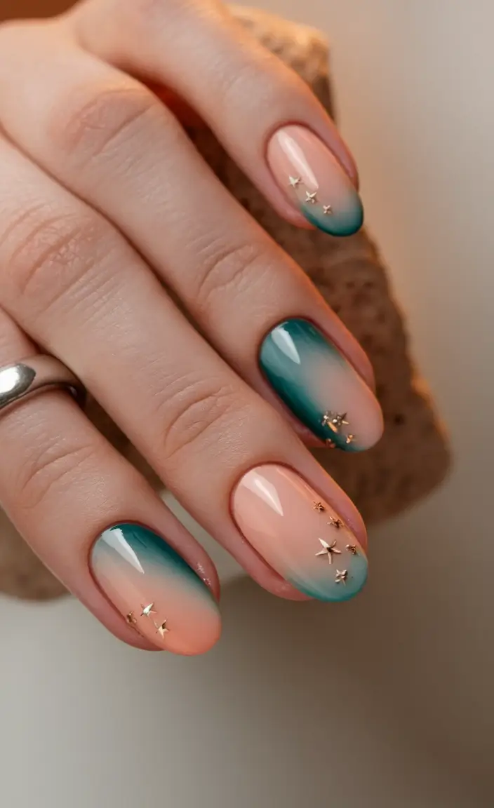 Neutral Fall Nails 2025 Ideas Soft Ombre with Star Accents