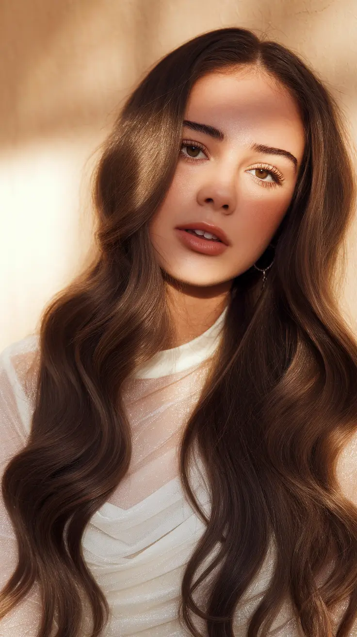 Rich Dark Brown Hair Colors for Fall 2025 Warm Chestnut with Natural Waves