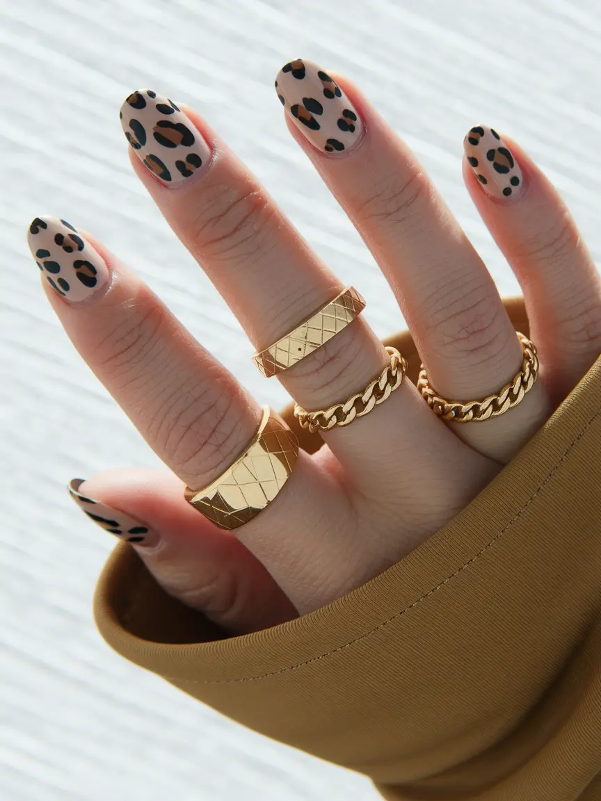 Short Fall Nail Trends 2025 Chic Leopard Neutrals