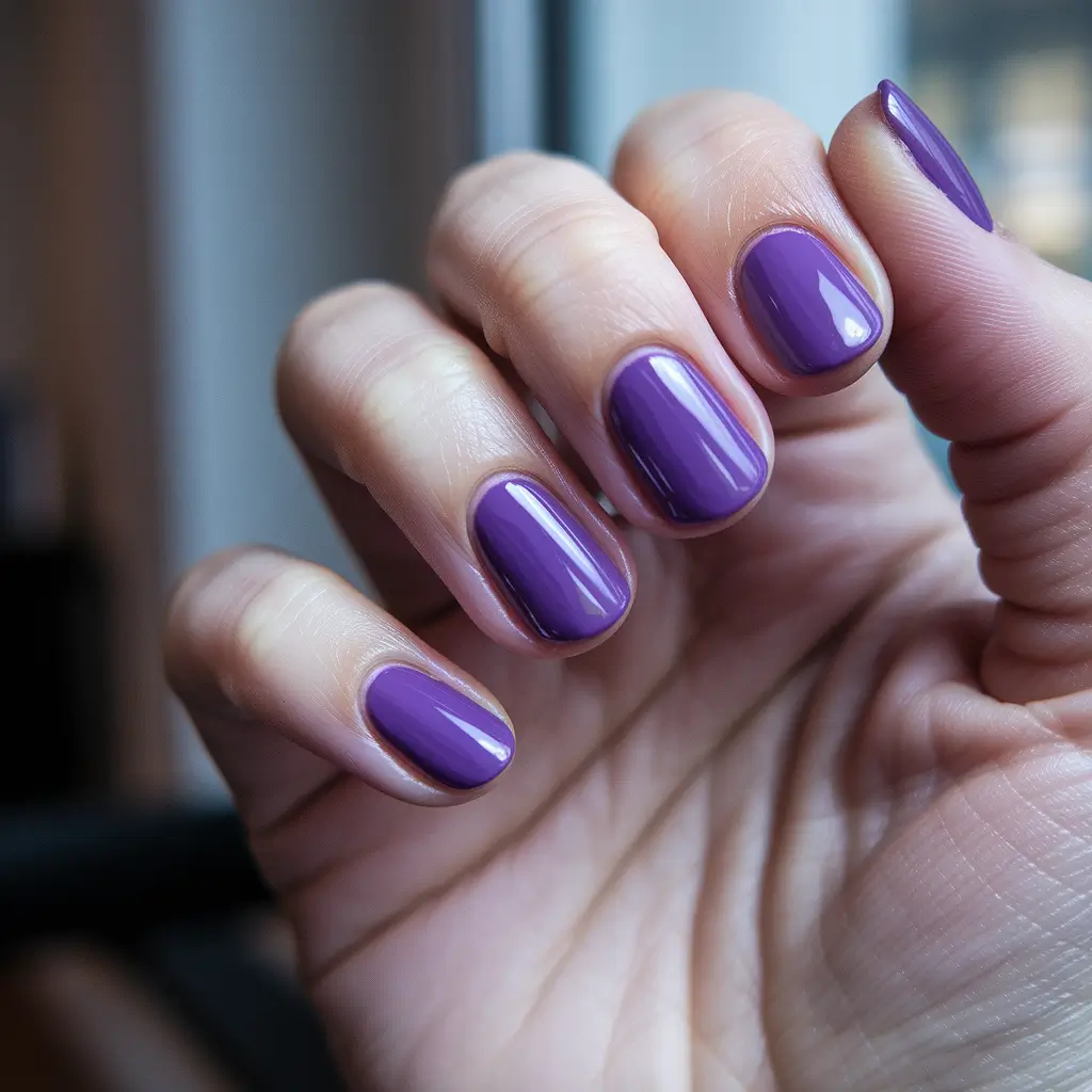 Short Fall Nail Trends 2025 Glossy Violet Simplicity