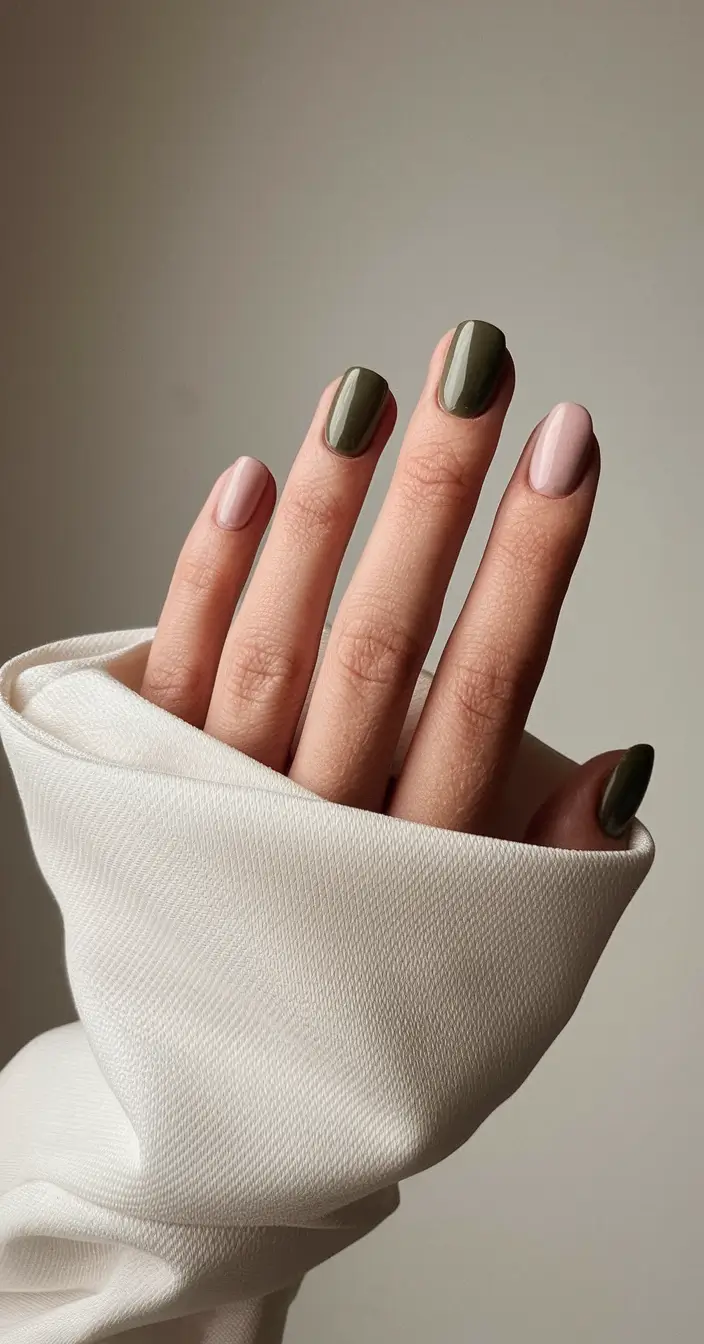 Short Fall Nail Trends 2025 Olive and Nude Harmony