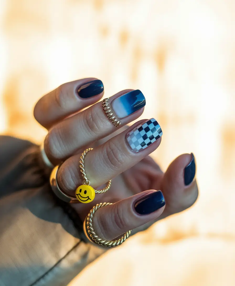 Short Fall Nail Trends 2025 Indie Blue Mix & Match