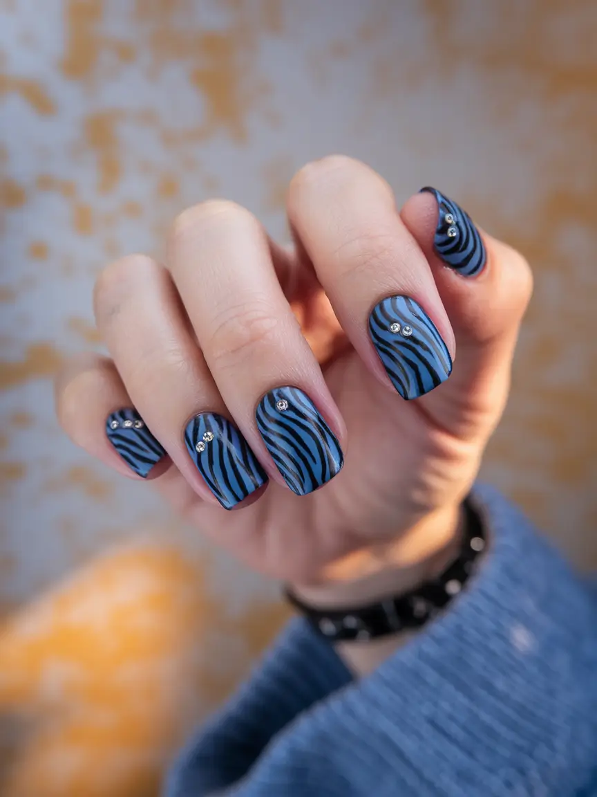 Short Fall Nail Trends 2025 Blue Zebra Glam