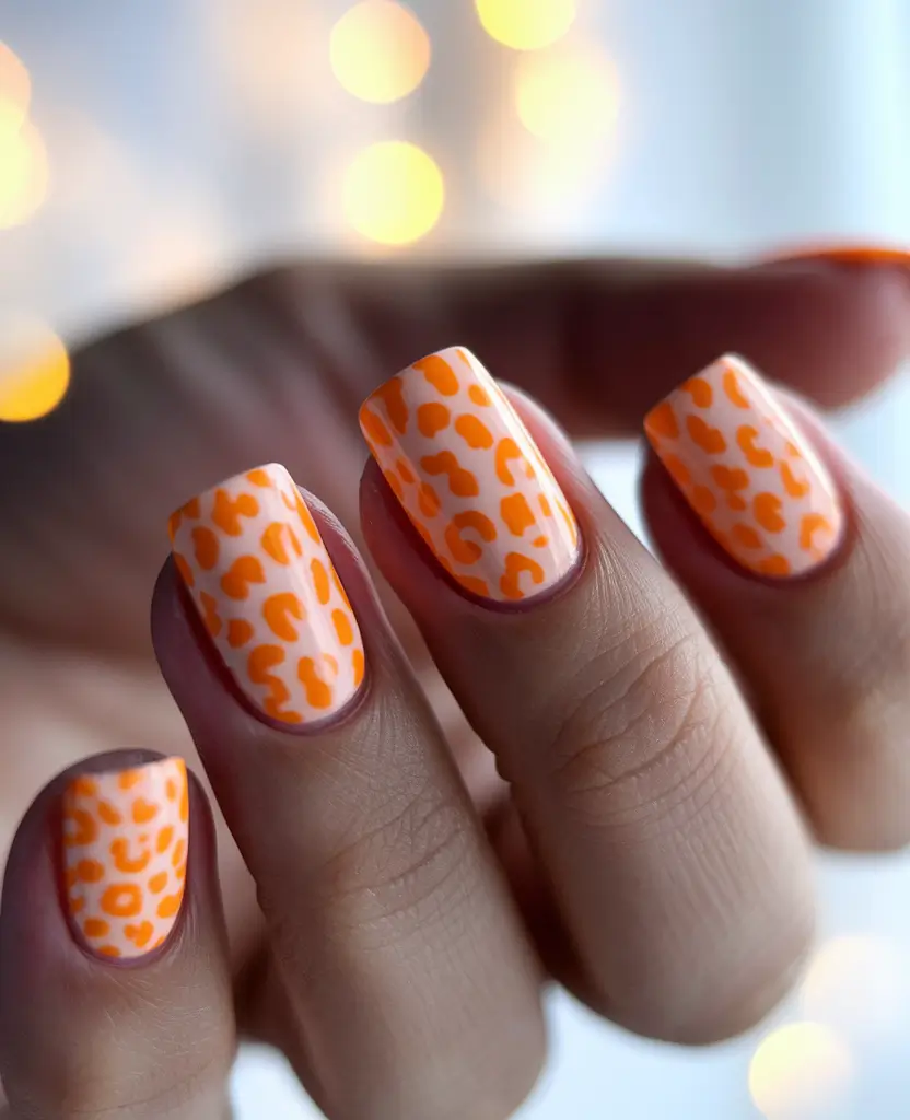 Short Fall Nail Trends 2025 Tangerine Leopard Fun