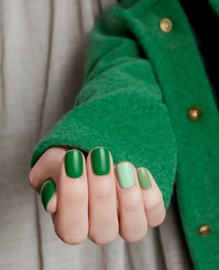 Short Fall Nail Trends 2025 Green Duo Chic