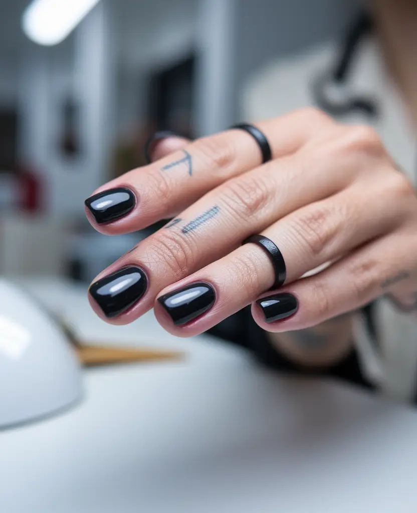 Short Fall Nail Trends 2025 Glossy Black Minimalism