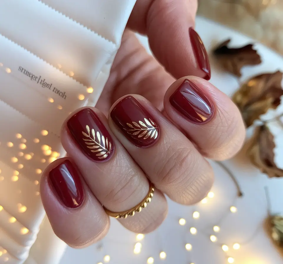 Short Fall Nail Trends 2025 Burgundy Laurel Elegance