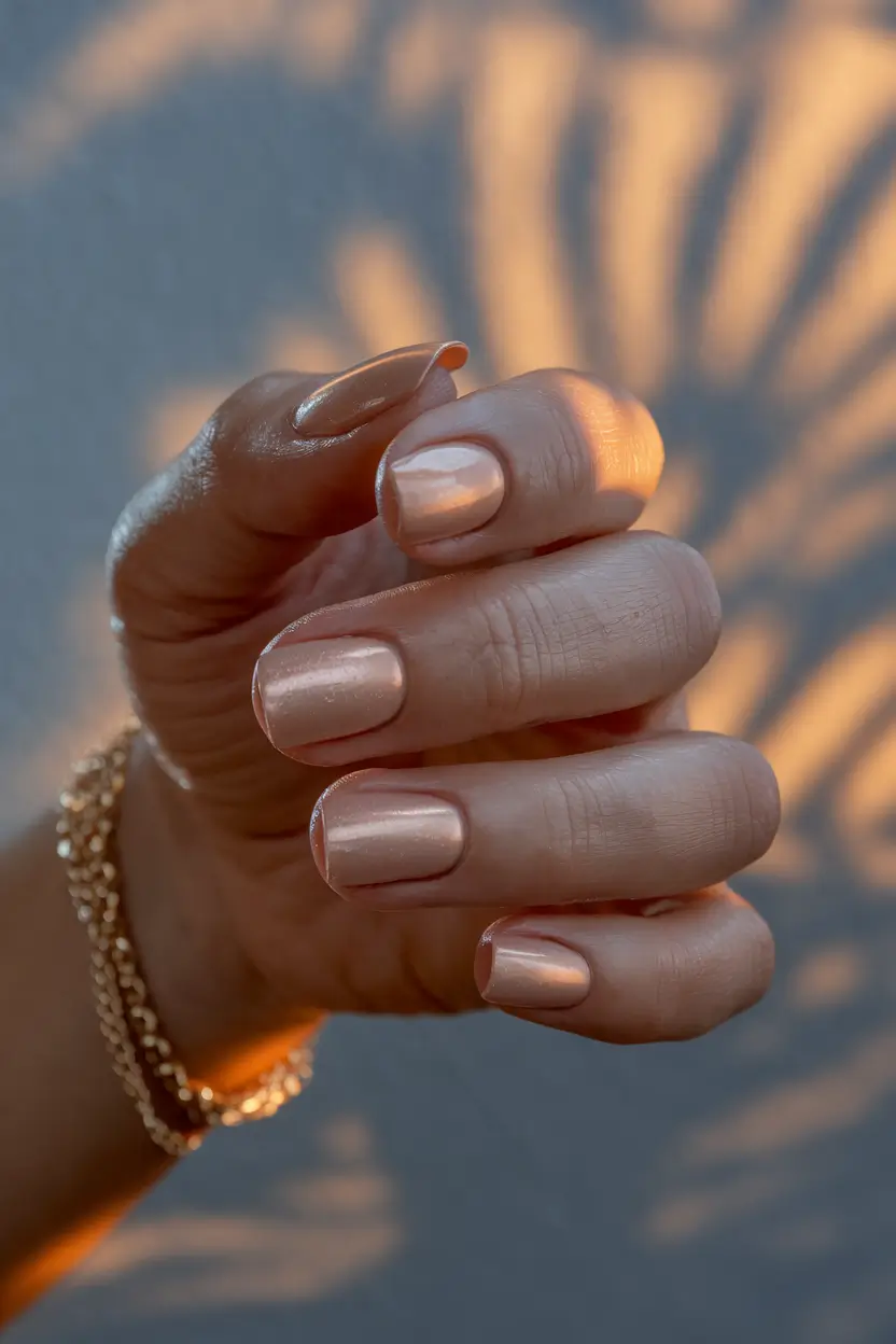 Short Fall Nail Trends 2025 Champagne Glow