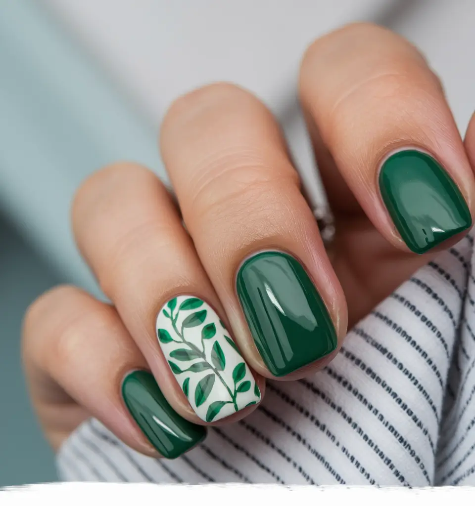 Short Fall Nail Trends 2025 Evergreen Botanical Charm