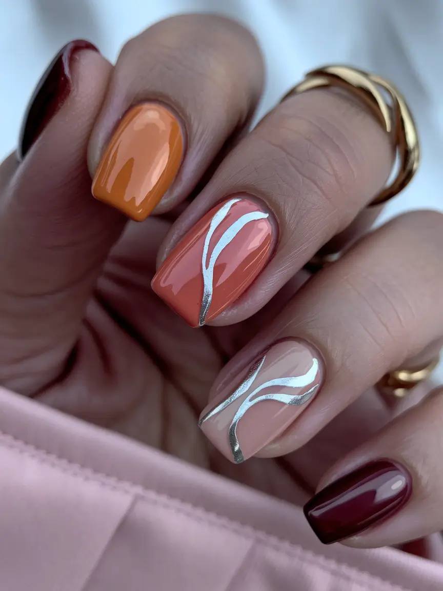 Short Fall Nail Trends 2025 Autumn Sunset Waves