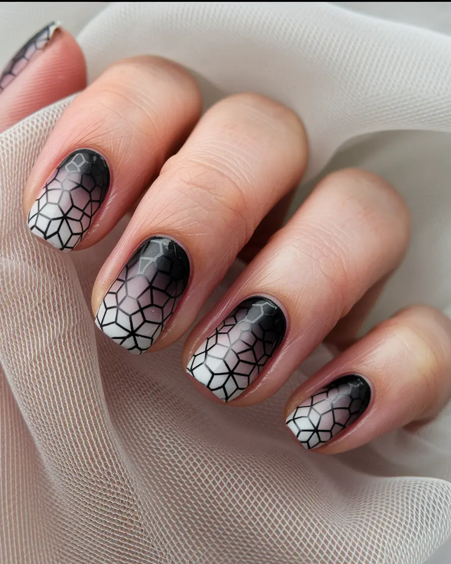 Short Fall Nail Trends 2025 Monochrome Mosaic Fade