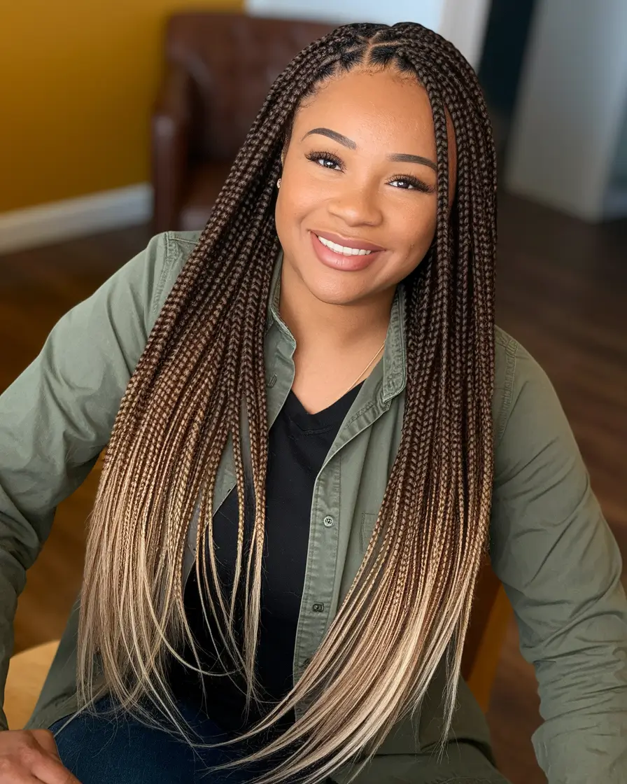 Stunning Braid Hairstyles for Fall 2025 Ombre Micro Braids with Soft Blonde Ends