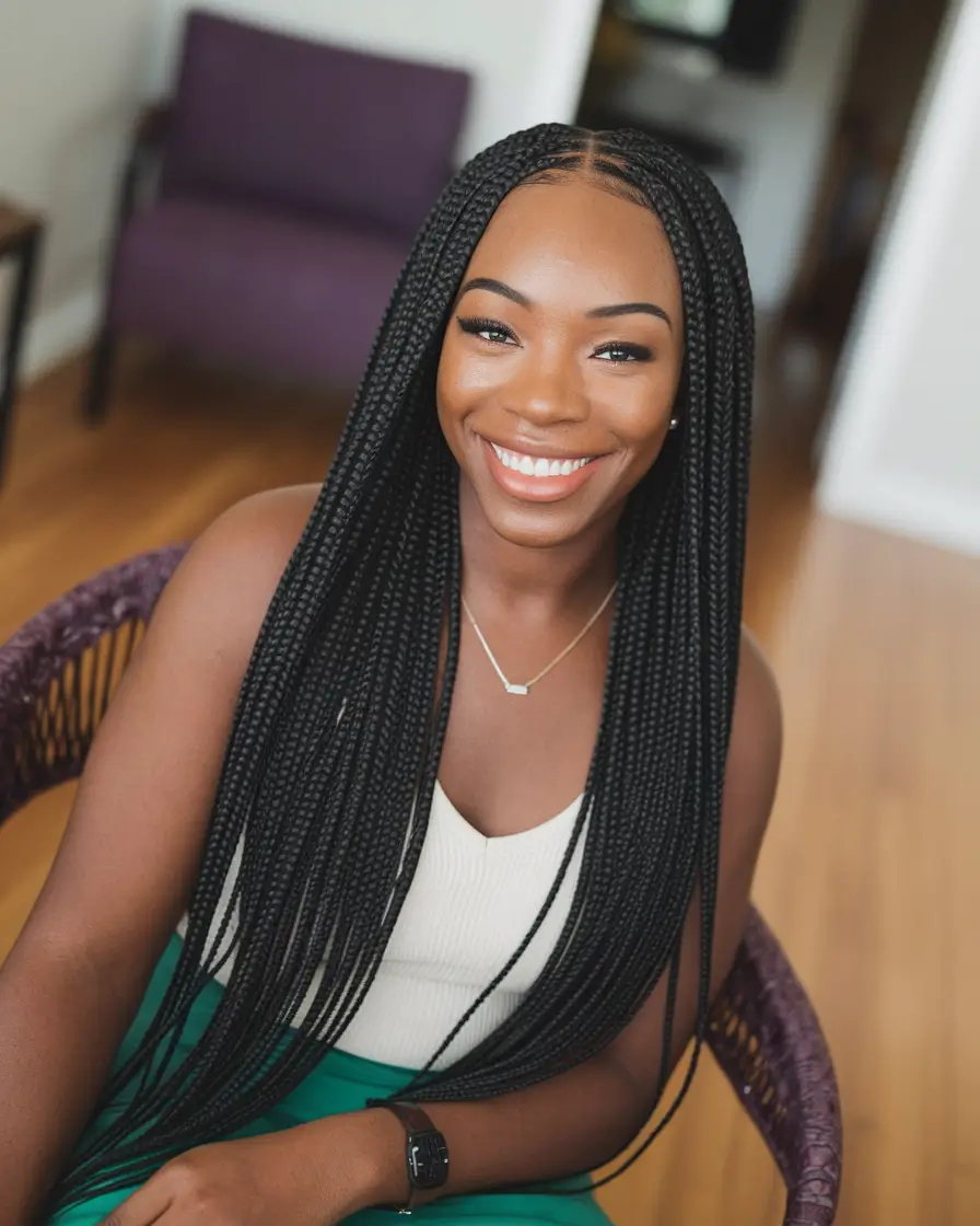 Stunning Braid Hairstyles for Fall 2025 Classic Black Box Braids with Middle Part