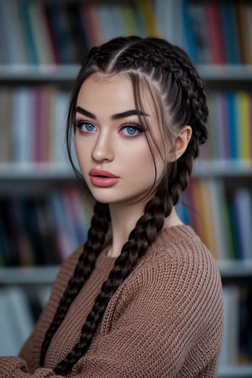Stunning Braid Hairstyles for Fall 2025 Bookish Twin Braids with Defined Parts