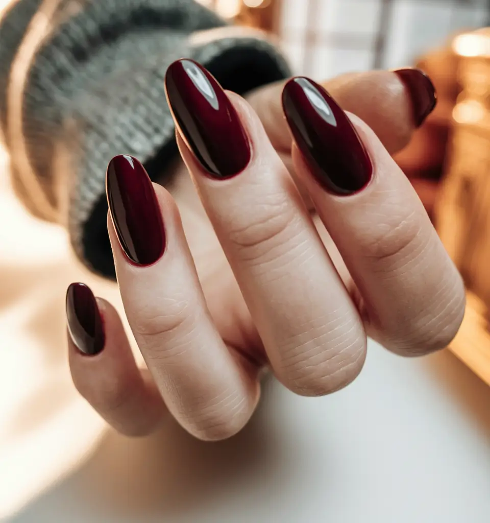 Stylish Dark Fall Nails 2025 Classic Burgundy Almond