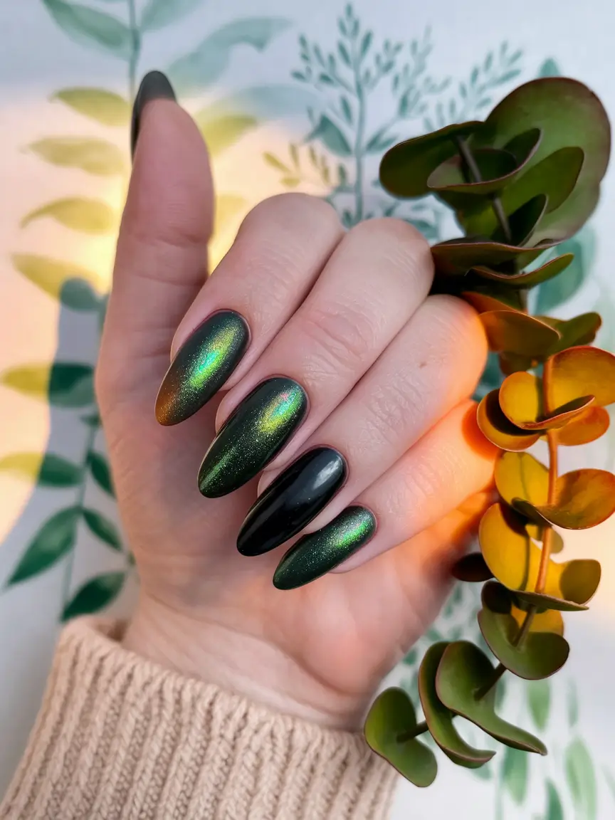 Stylish Dark Fall Nails 2025 Enchanted Emerald Glow