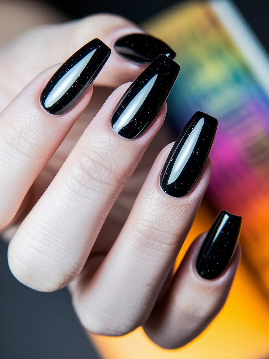 Stylish Dark Fall Nails 2025 Black Galaxy Square