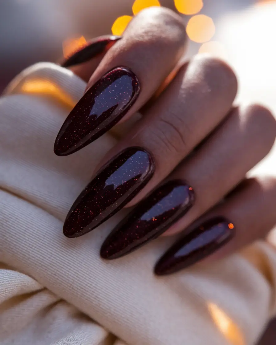 Stylish Dark Fall Nails 2025 Deep Burgundy Sparkle
