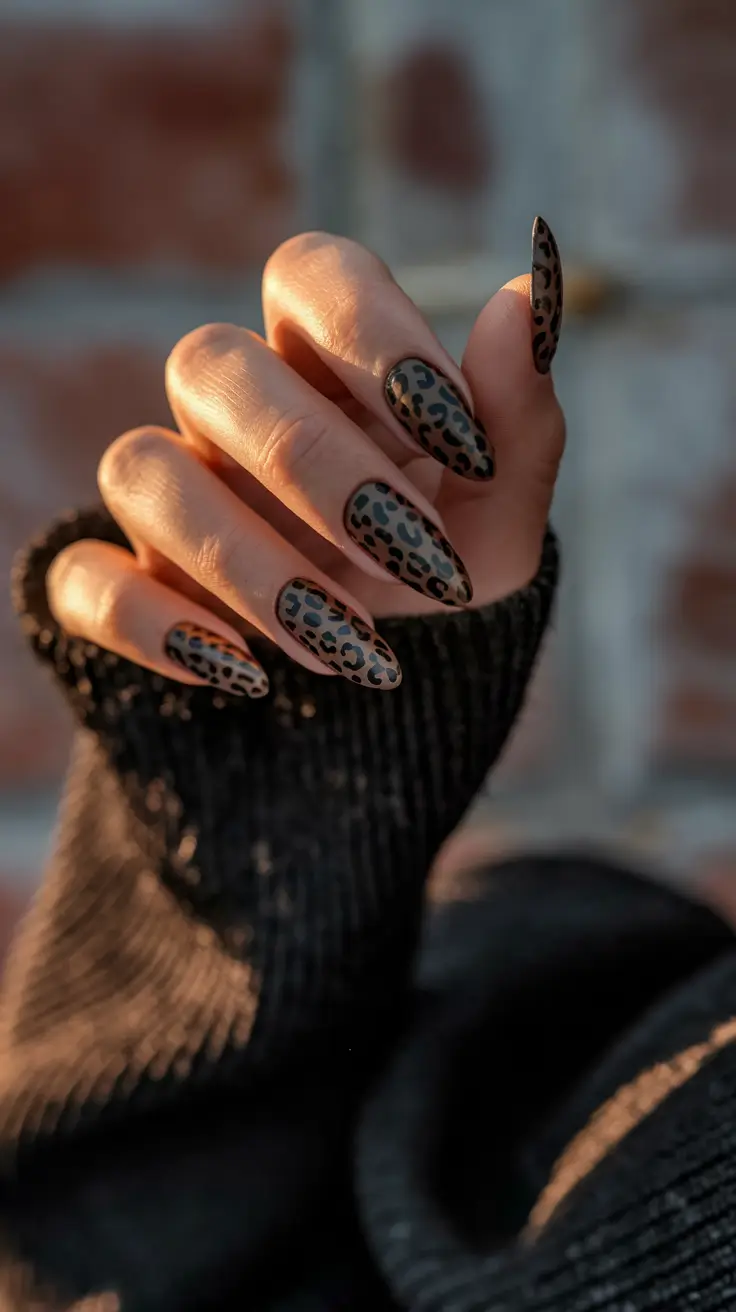 Stylish Dark Fall Nails 2025 Matte Leopard Chic