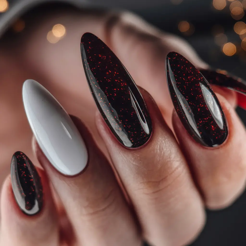 Stylish Dark Fall Nails 2025 Black & White Contrast