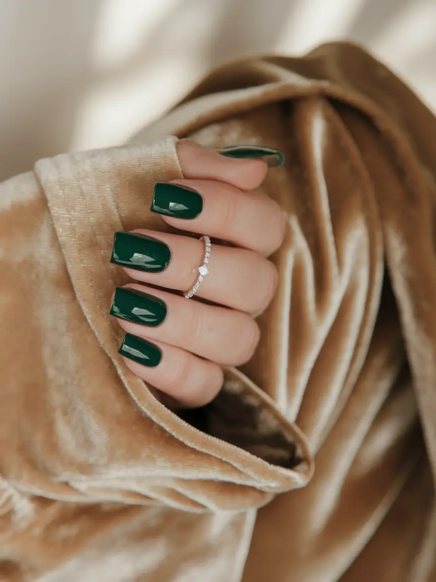 Stylish Fall Green Nails 2025 Square Green Gloss Perfection