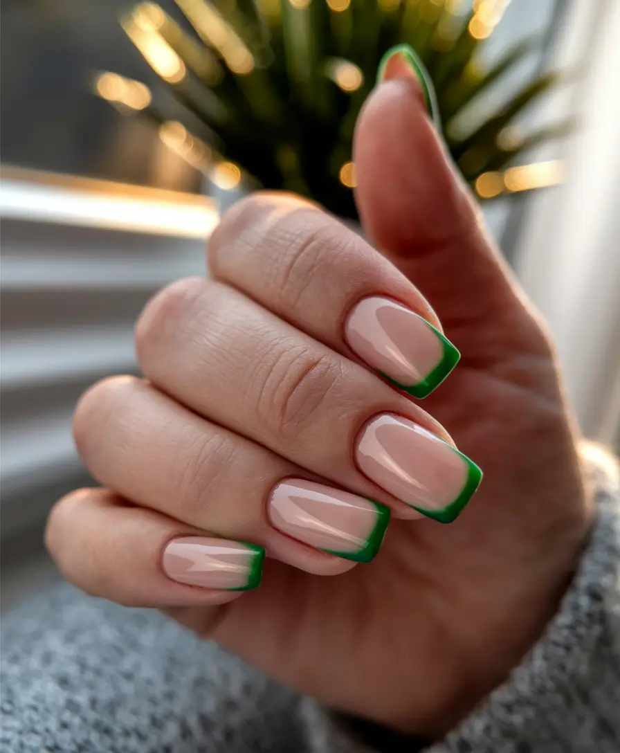 fall green nails french tip design