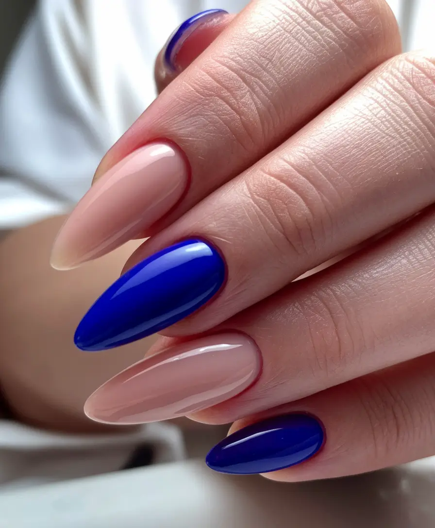 Stylish Fall Stiletto Nails 2025 Cobalt Blue Meets Modern Nude