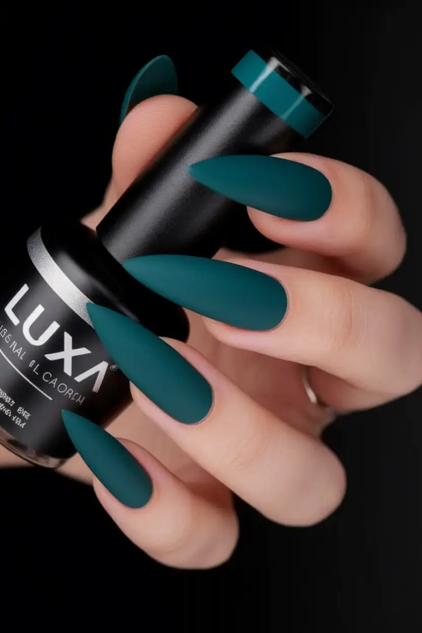 Stylish Fall Stiletto Nails 2025 Deep Teal Minimalism