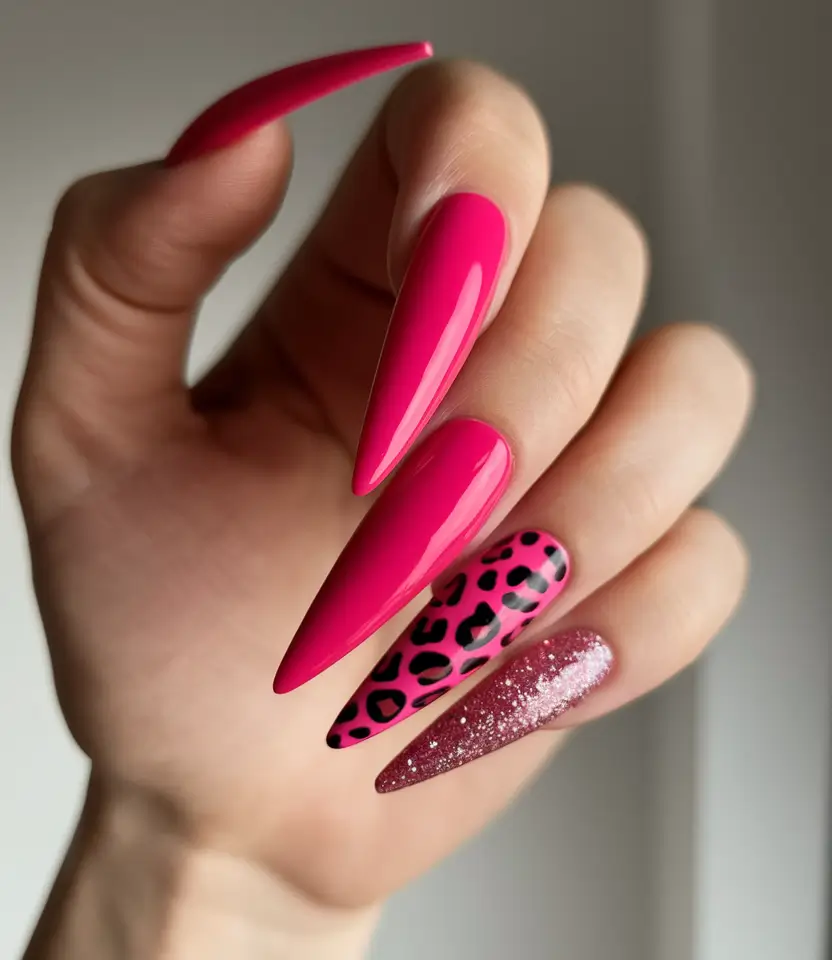 Stylish Fall Stiletto Nails 2025 Fuchsia Wild with Glitter Pop