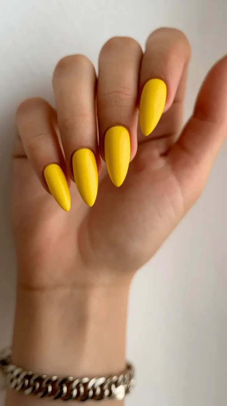 Stylish Fall Stiletto Nails 2025 Sunny Yellow Minimalism