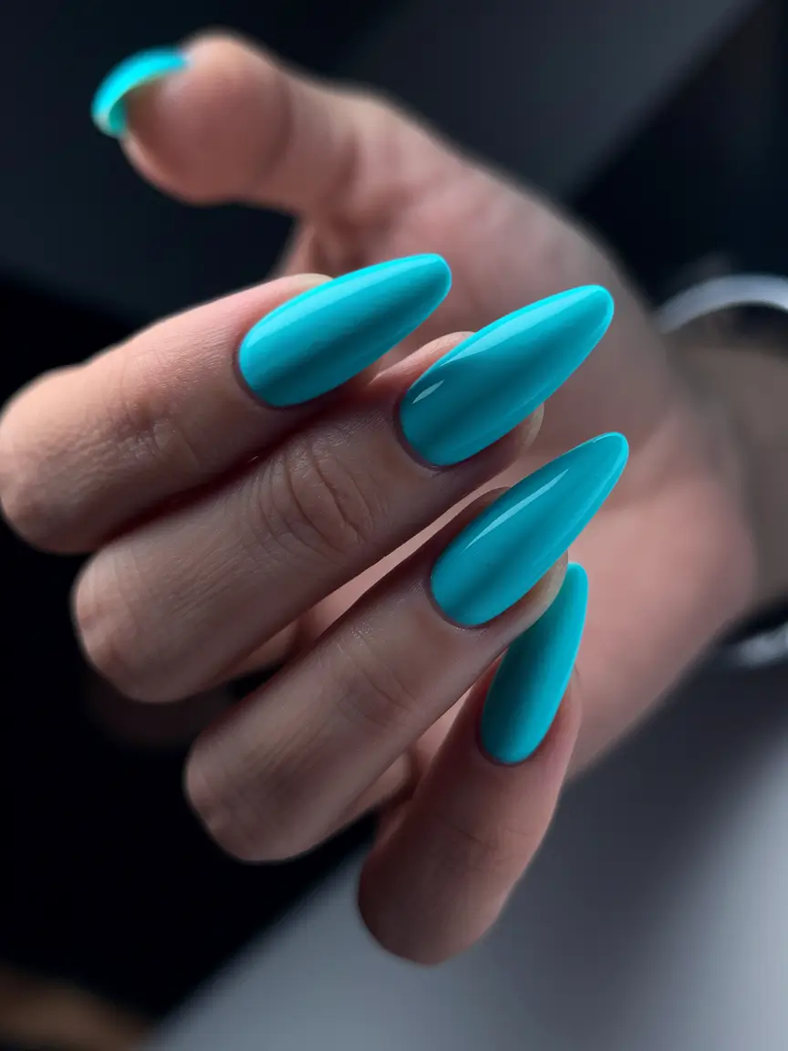 Stylish Fall Stiletto Nails 2025 Electric Sky Blue Stiletto