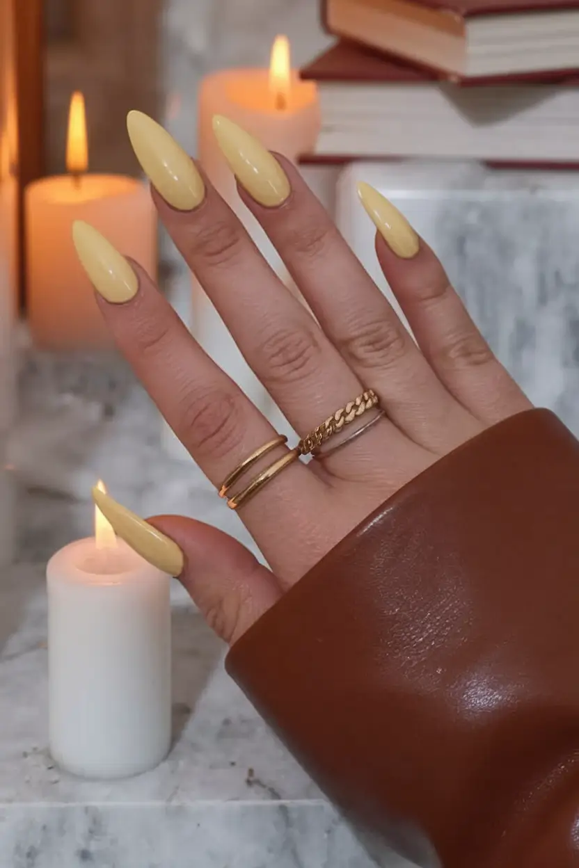 Stylish Fall Wedding Nails 2025 Golden Butter Almond Statement