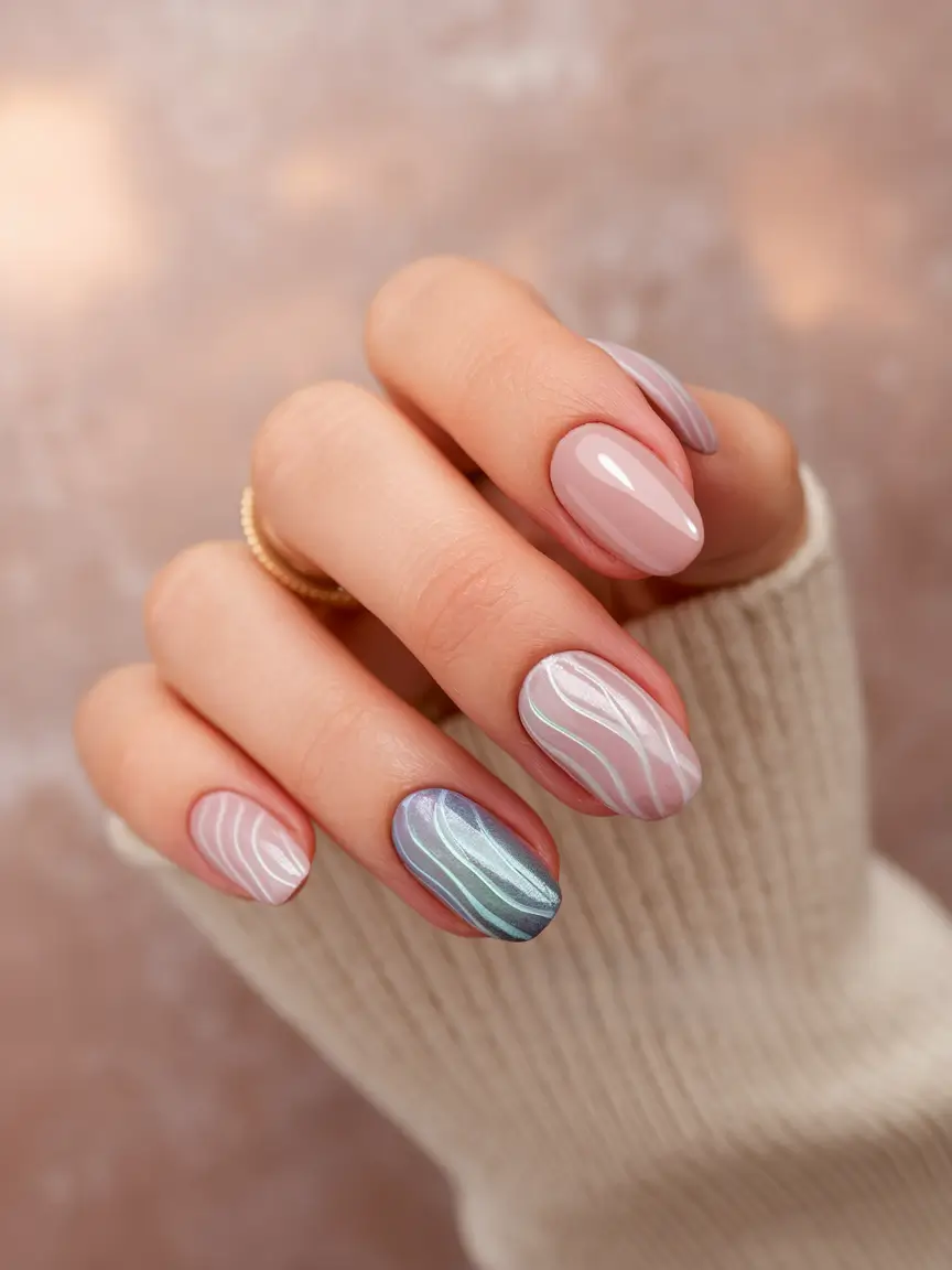 Stylish Fall Wedding Nails 2025 Modern Pastel Wave Art