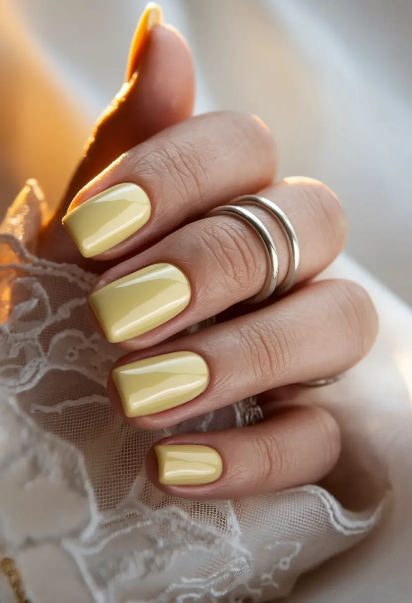 Stylish Fall Wedding Nails 2025 Sunny Buttercream Short Square