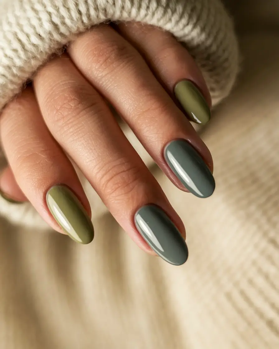 Stylish Olive Green Fall Nails 2025 Olive Green Meets Slate Elegance