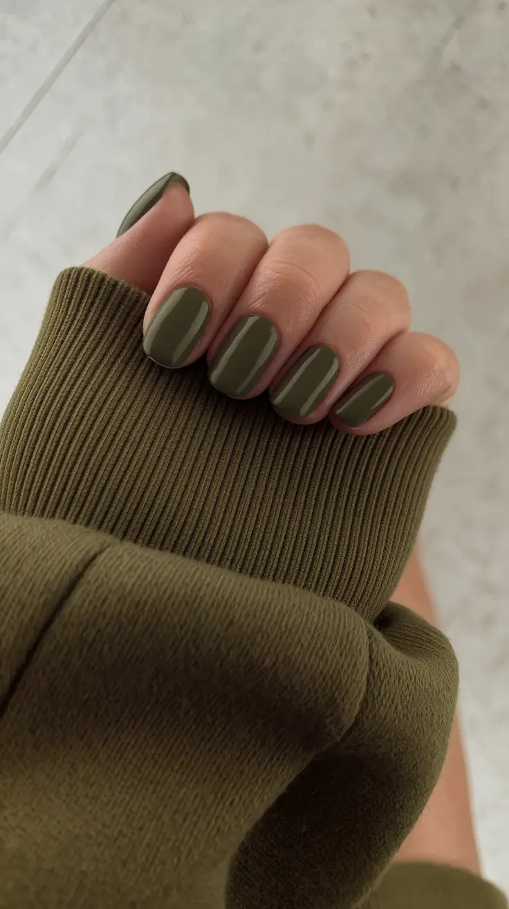 Stylish Olive Green Fall Nails 2025 Olive Green Everyday Chic