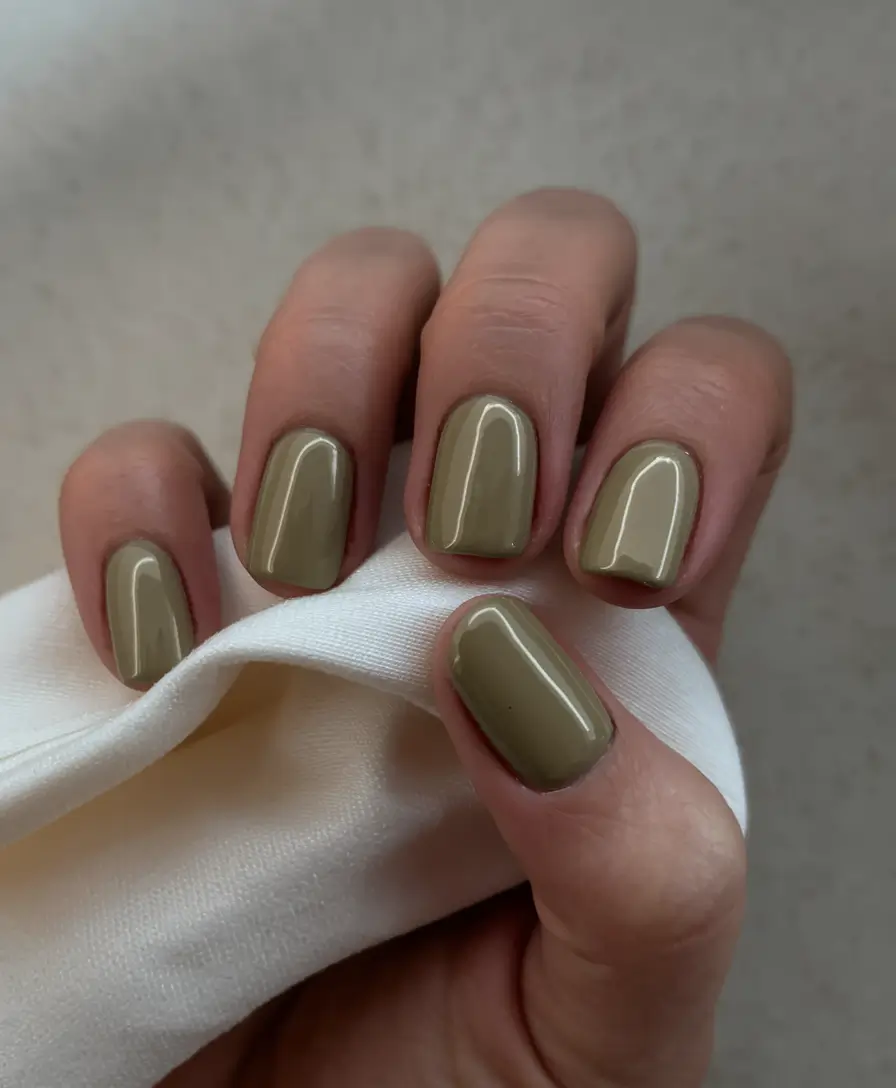 Stylish Olive Green Fall Nails 2025 Soft Olive Minimalism