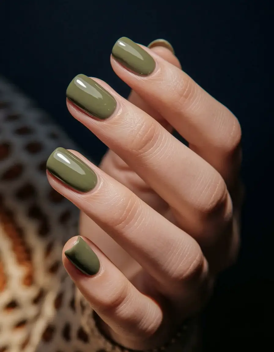 Stylish Olive Green Fall Nails 2025 Classic Short Olive Nails