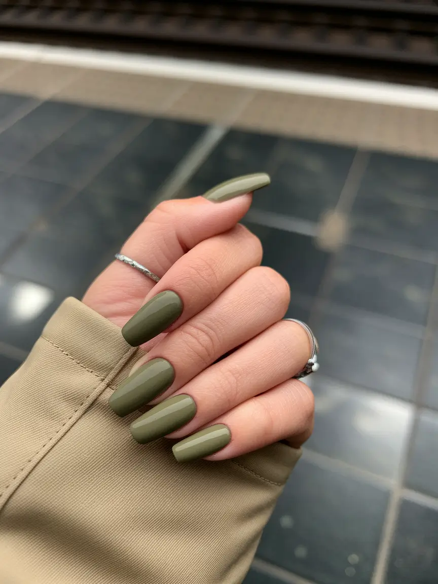 Stylish Olive Green Fall Nails 2025 Classic Olive Simplicity