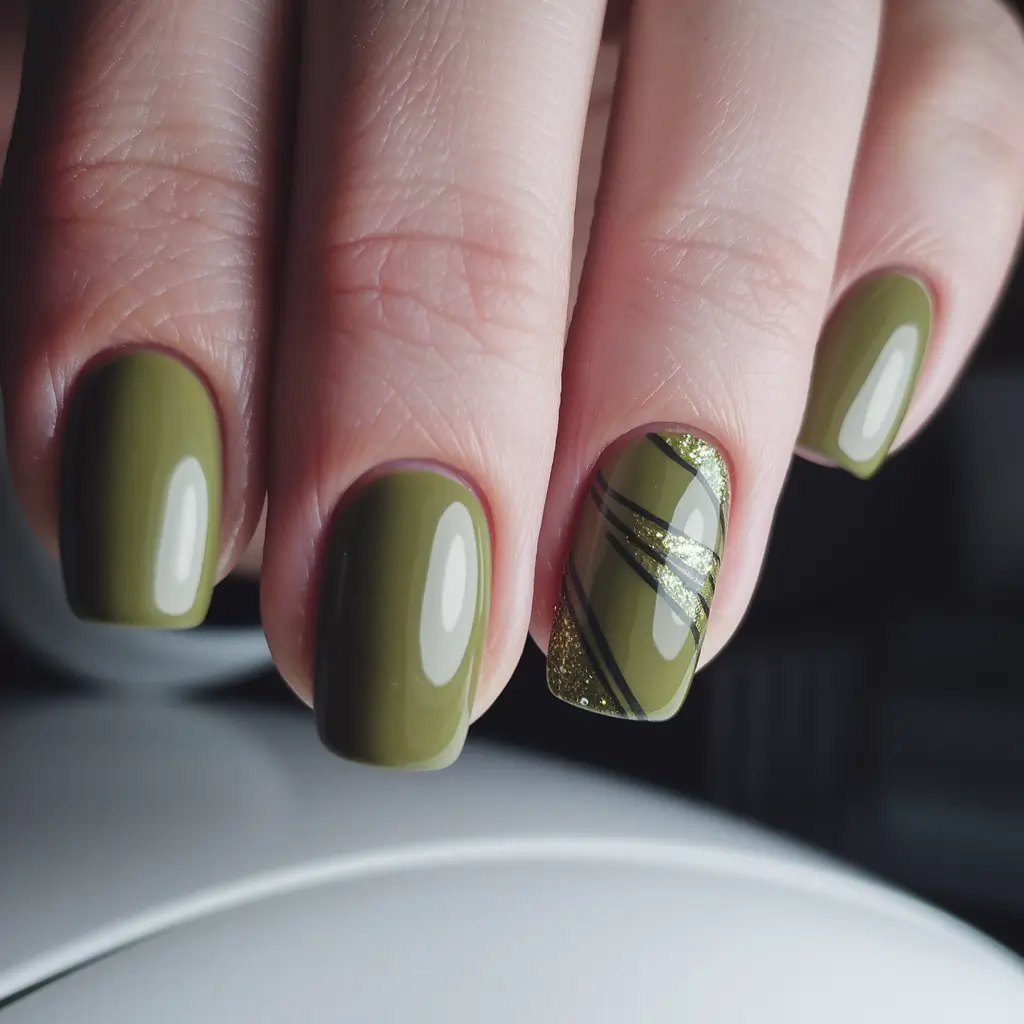 Stylish Olive Green Fall Nails 2025 Olive Short Nails with Subtle Art
