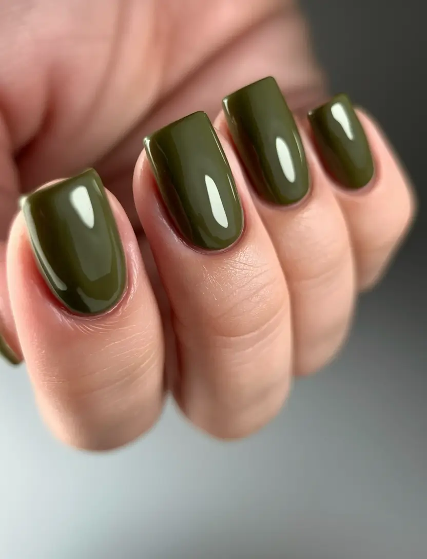 Stylish Olive Green Fall Nails 2025 Square Olive Perfection
