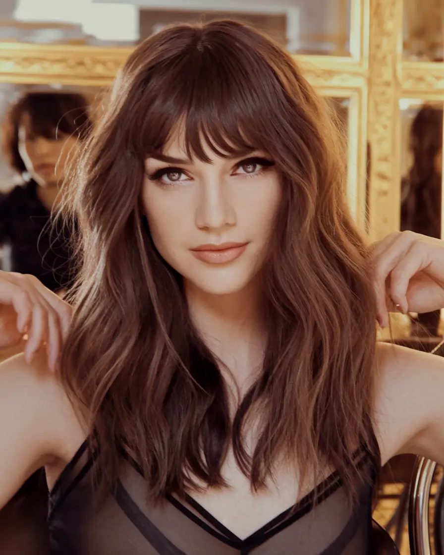 Top Hair Colors to Try This autumn 2025 Toffee Brown with Fringe