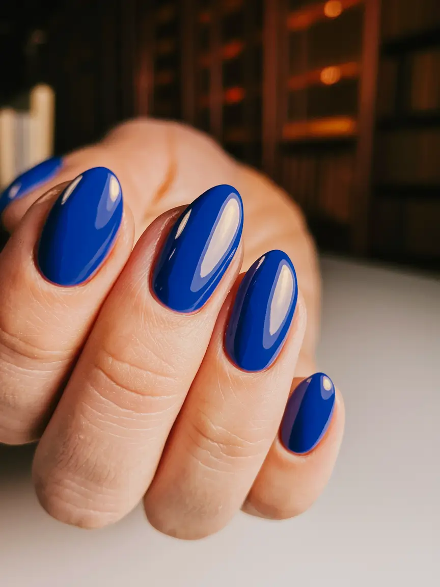 Trendy Autumn Nail Colors 2025 Royal Cobalt Shine