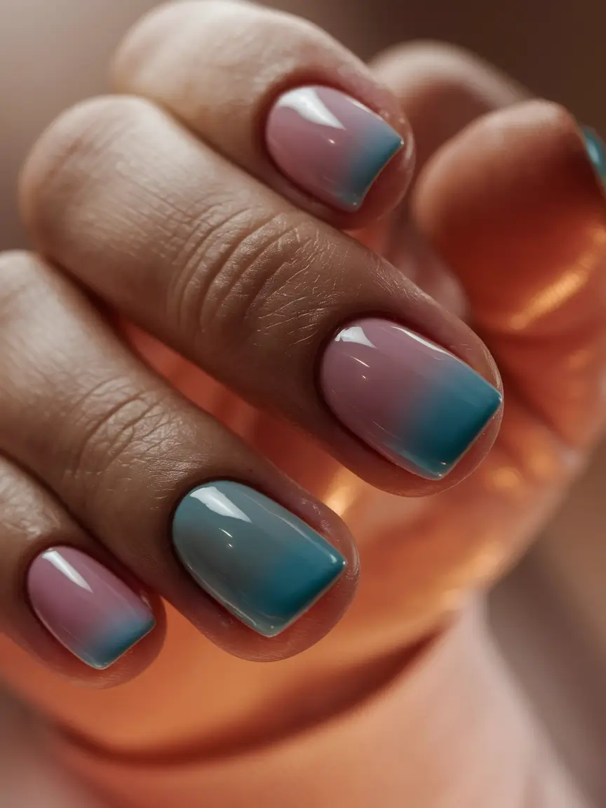 Trendy Autumn Nail Colors 2025 Soft Pink and Blue Ombre