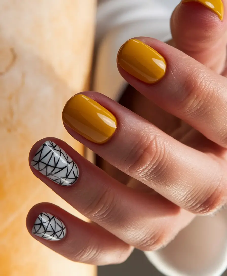 Trendy Autumn Nail Colors 2025 Mustard Geometry