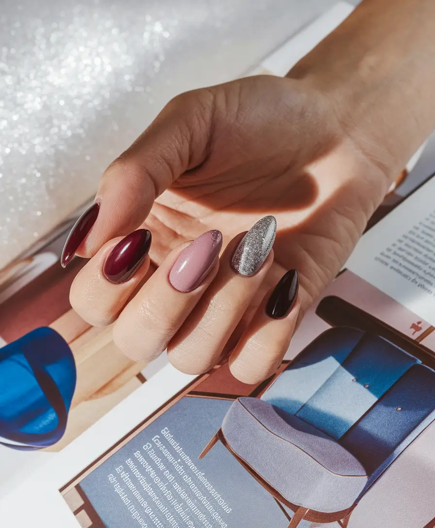 Trendy Autumn Nail Colors 2025 Berry and Silver Combo