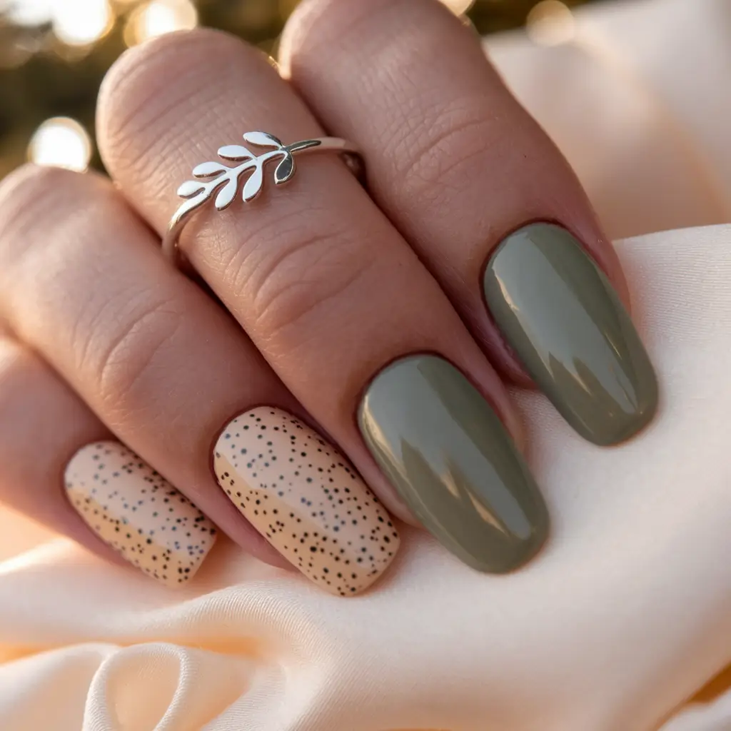 Trendy Autumn Nail Colors 2025 Olive and Nude Speckle
